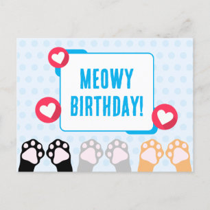 Süße blaue Punkte-Katzenpfoten-Happy-Birthday Postkarte