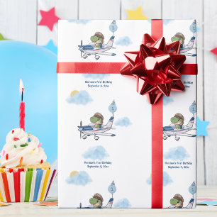Süße blaue Reisebrüder Flugzeug Kinder 1. Geburtst Geschenkpapier