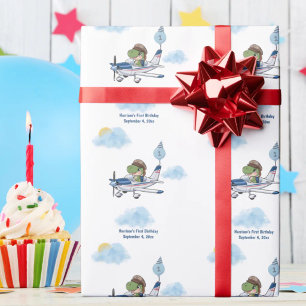Süße blaue Reiseflugzeuge Jungen Kinder 1. Geburts Geschenkpapier