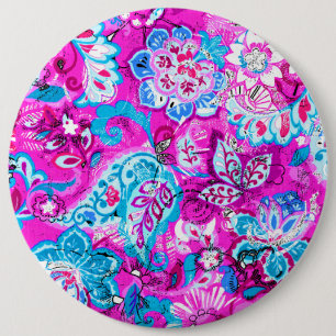Süße blaue rosa Blumenmuster Button