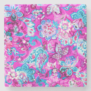 Süße blaue rosa Blumenmuster Steinuntersetzer