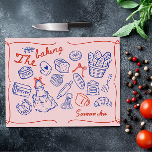 Süße blaue rote Back-Doodles personalisiert Schneidebrett
