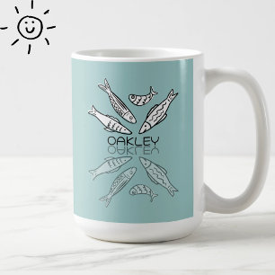 Süße blaue Sardinen-Reflexions-Doodle mit individu Kaffeetasse