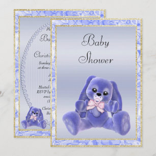 Süße Blaue Schlappohren-Häschen-Baby-Party Einladung