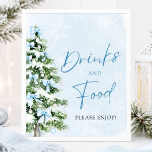 Süße blaue Schleifen Weihnachtsbaum Essen und Trin Poster