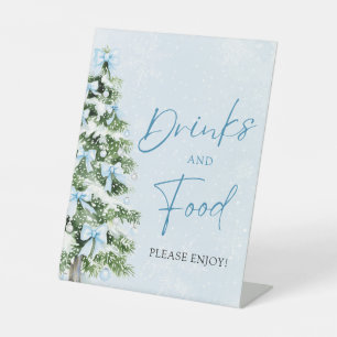 Süße Blaue Schleifen Weihnachtsbaum Essen und Trin Sockelschild