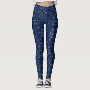 Süße blaue Strick-Weihnachtsbaum-Muster Festlich Leggings