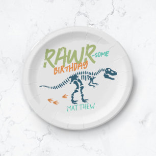 Süße blaue T-Rex-Dinosaurier-Grabung zum Geburtsta Pappteller