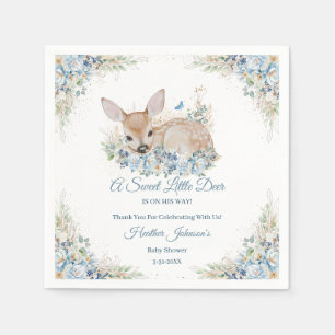 Süße blaue und beige florale Reh-Baby-Party Serviette