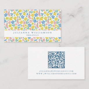 Süße blaue und gelbe Ditsy-Blumen Modernes QR-Code Visitenkarte