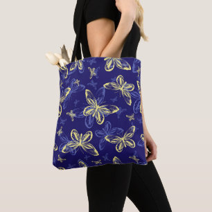 Süße blaue und gelbe Schmetterling-Illustrationsmu Tasche