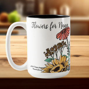 Süße Blaue und Goldene BLUMEN Für Oma PERSONALISIE Zweifarbige Tasse