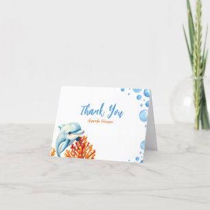 Süße blaue und orangefarbene Korallen-Delfin-Kinde Dankeskarte