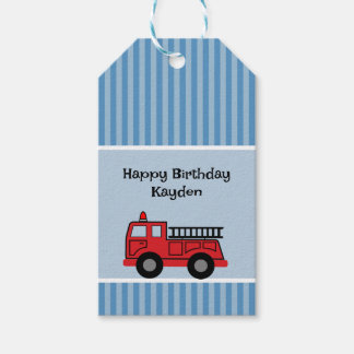 Süße blaue und rote Feuerwehrgeburtstagskarte für Geschenkanhänger