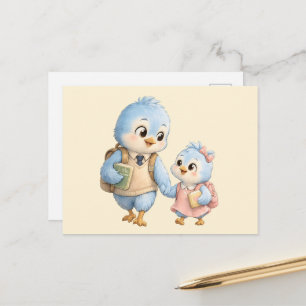 Süße Blaue Vogel-Familien-Freundschaftskarte Postkarte