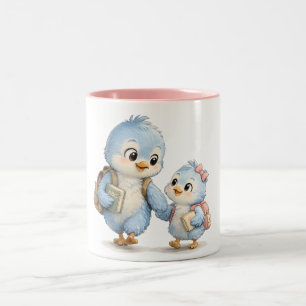 Süße blaue Vogel-Schwester mit rosa Rand - Kaffeet Zweifarbige Tasse
