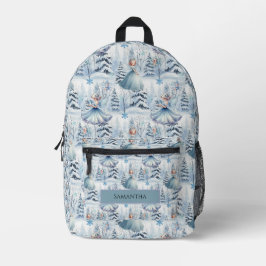 Süße blaue Winterfee Anpassbarer Name  Bedruckter Rucksack