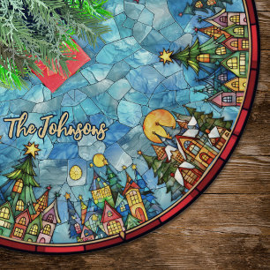 Süße Bleiglashäuser benutzerdefiniertes Weihnachte Polyester Weihnachtsbaumdecke