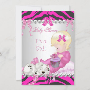 Süße blonde Babyparty Mädchen Pinker Zebra-Cupcake Einladung