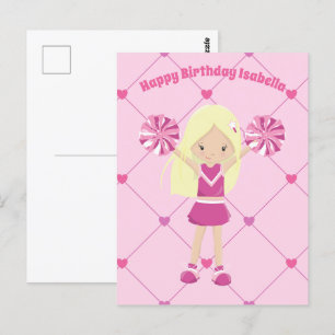 Süße blonde Cheerleaderin Individuelle rosa Mädche Postkarte