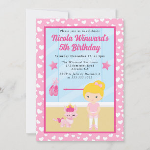 Süße blonde Mädchen-Ballerina-Kindergeburtstag  Einladung