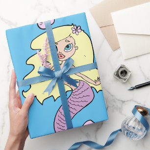 Süße blonde Meerjungfrau mit violettem Schwanz Geschenkpapier