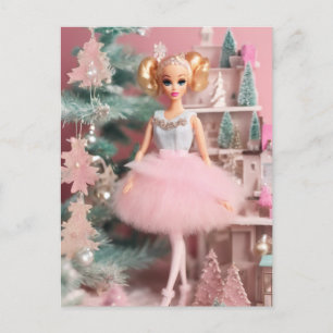Süße blonde Puppe Rosa Retro-Weihnachten Postkarte