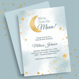 Süße Blue We're Over the Moon Boy Baby Shower Einladung