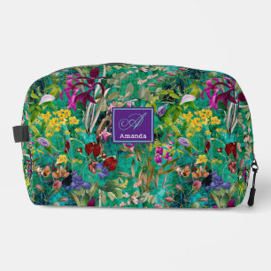Süße Blume Blätter Türkis-Monogramm Muster Waschbeutel