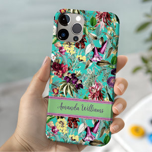 Süße Blumen Blätter Aqua-Mint-Monogramm-Muster Case-Mate iPhone Hülle