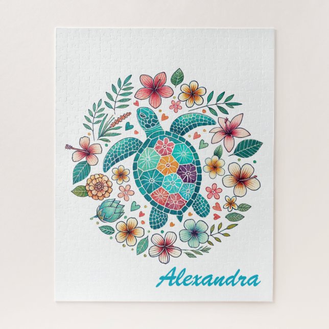  Süße Blumen-Boho-Meeres-Schildkröte mit eigenem N (Vertikal)