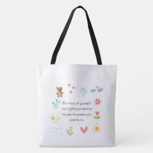 "Süße Blumen-Doodle-Zitat Weiße Tote Bag Ästhet Tasche
