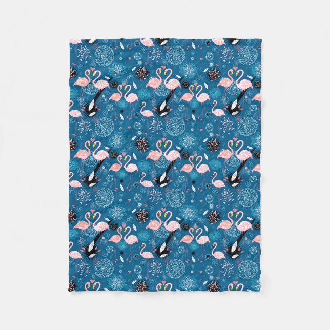 Süße Blumen Flamingos Muster Fleecedecke (Vorderseite)