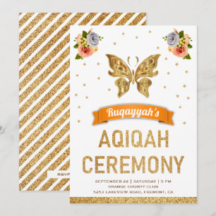 Süße Blumen Gold Schmetterling Mädchen Aqiqah Einladung