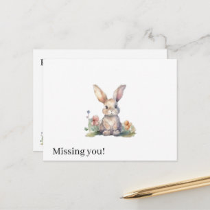 Süße Blumen-Hase Postkarte Vermisse dich!