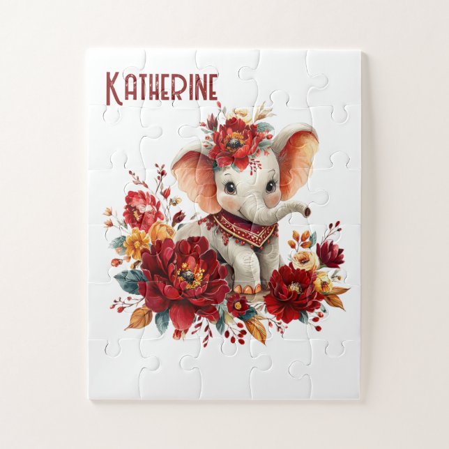 Süße Blumen-Terrakotta-Elefanten-Puzzles (Vertikal)