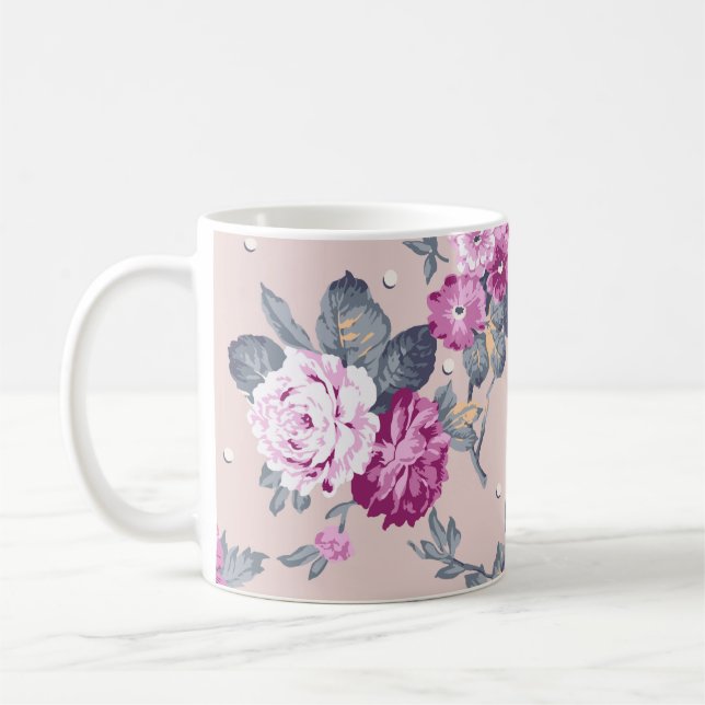 süße Blumendesign-Textilillustrationskunst, Muster Kaffeetasse (Links)
