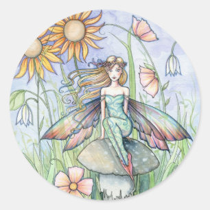 Süße Blumenfee Kunstaufkleber von Molly Harrison Runder Aufkleber