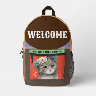 Süße Blumenkatze Rucksack, Maßgeschneiderter Katze Bedruckter Rucksack