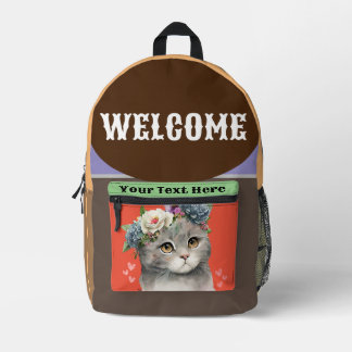 Süße Blumenkatze Rucksack, Maßgeschneiderter Katze Bedruckter Rucksack