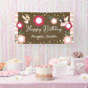 Süße Blumenrosa Feen-Mädchen-Geburtstag Kraft Banner