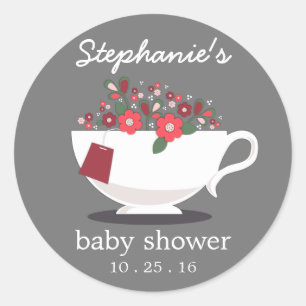 Süße Blumenteacup-Tee-Party-Baby-Dusche Runder Aufkleber