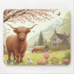 Süße, blumige Frühlings-Hochlandkuh Mousepad