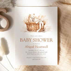 Süße Boho-Aquarell-Teddybär-Korb-Baby-Party Einladung