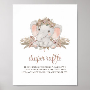 Süße Boho-Elefanten-Baby-Party-Windel-Raffle-Schil Poster