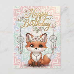 Süße Boho-Fuchs-Happy-Birthday-Karte mit Traumfäng Postkarte
