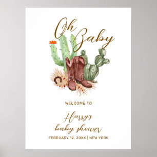 Süße Boho-Kaktus-Cowboy-Stiefel Baby-Shower-Willko Poster