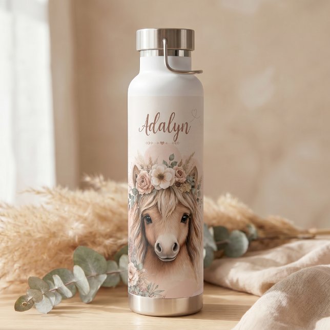 Süße Boho-Pferd Mädchen personalisierter Name Trinkflasche (Von Creator hochgeladen)