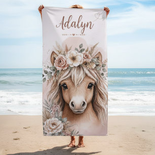 Süße Boho-Pferd Personalisierter Name Mädchen Strandtuch