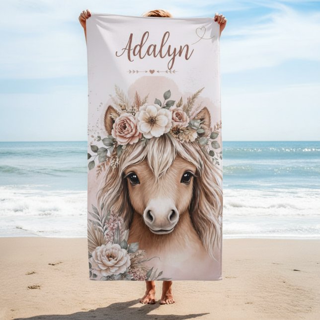 Süße Boho-Pferd Personalisierter Name Mädchen Strandtuch (Von Creator hochgeladen)